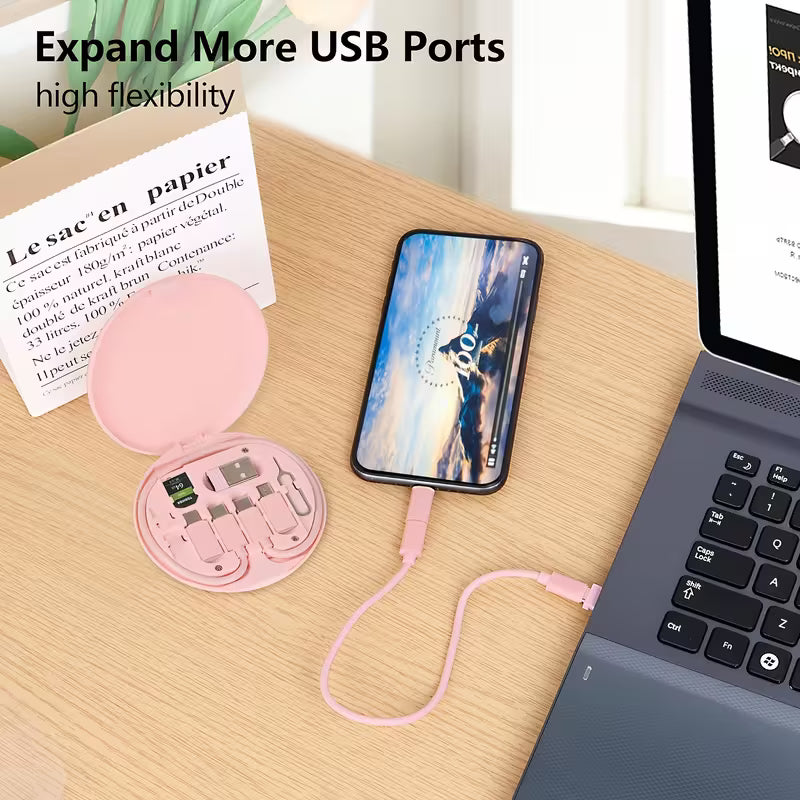 6-in-1 USB Charging Cable Adapter Kit with SIM Card Ejector Tool – Travel Essential Case